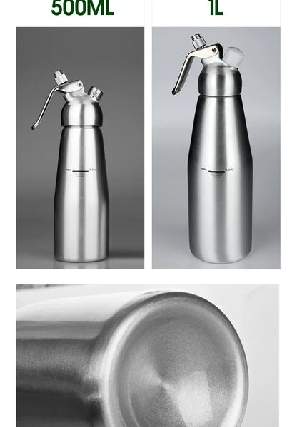 Siphon à Chantilly Professionnel Inox 500ml 1000ml avec finition en acier inoxydable pour la pâtisserie