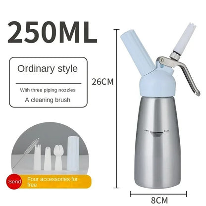 Siphon Chantilly Pro 250ml Aluminium Crème Maison avec trois embouts et brosse de nettoyage incluse
