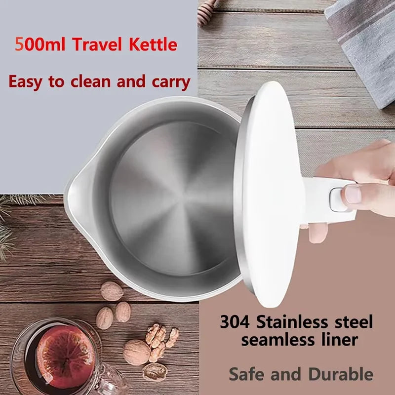 Bouilloire électrique 500ml inox rapide et compacte avec intérieur en acier inoxydable facile à nettoyer et à transporter