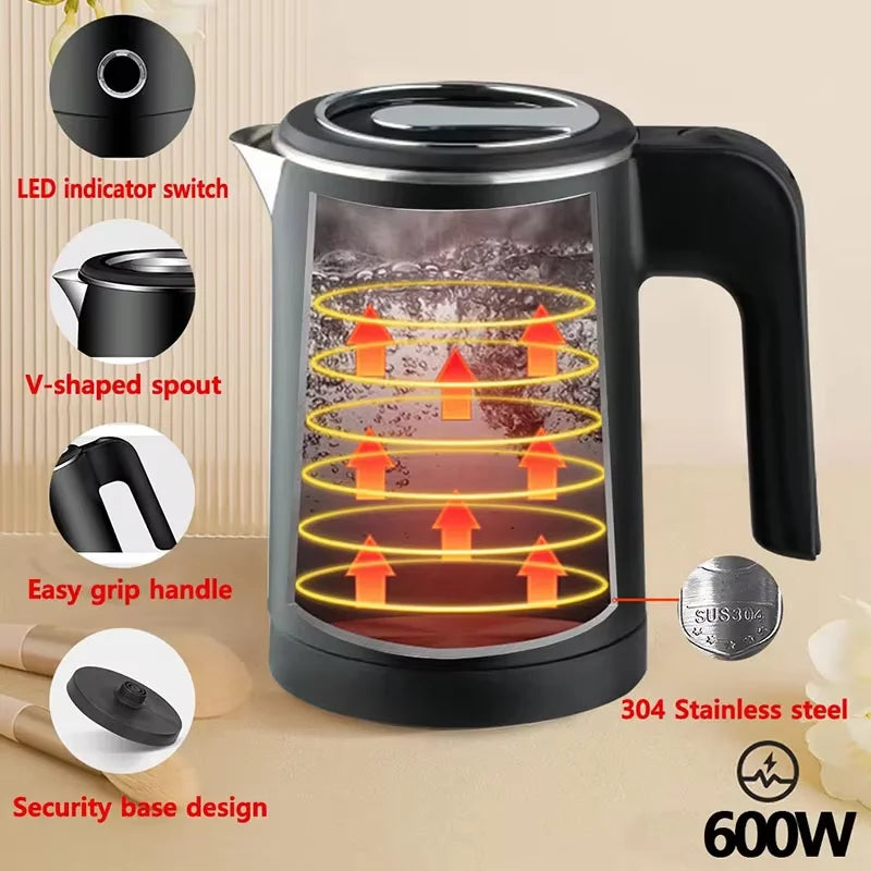 Bouilloire électrique 500ml inox rapide et compacte avec design ergonomique et éclairage LED