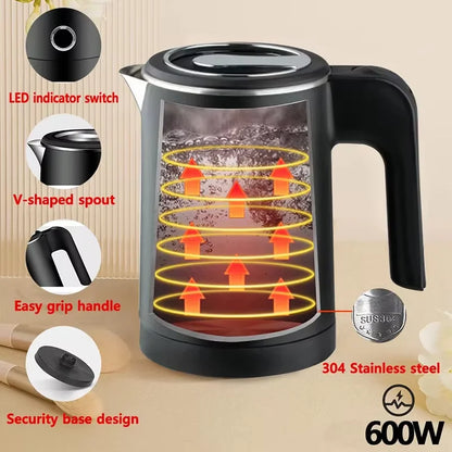 Bouilloire électrique 500ml inox rapide et compacte avec design ergonomique et éclairage LED