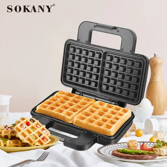 Gaufrier Compact 1000W – Cuisson Facile & Sécurisée avec deux grandes gaufres dorées à l'intérieur
