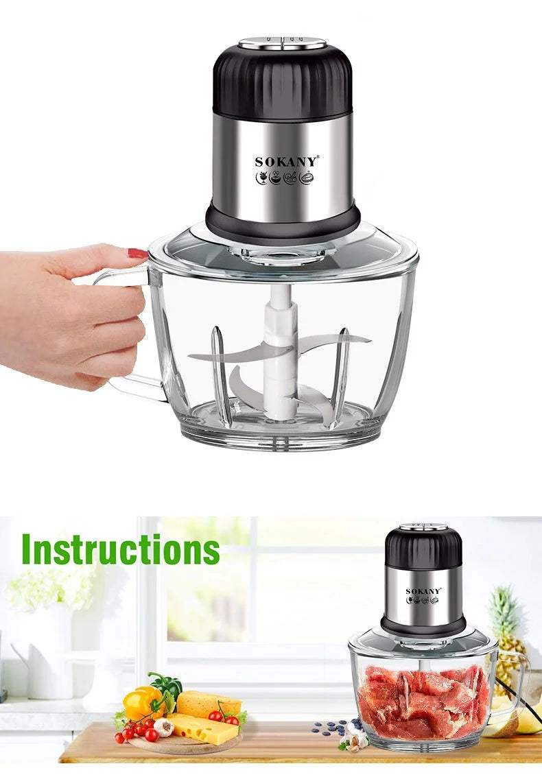 Hachoir Électrique Multifonction 2L – 800W avec bol transparent et poignée pratique pour préparer facilement vos ingrédients