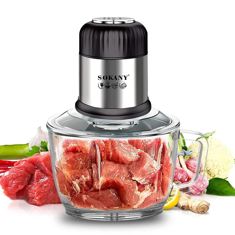 Hachoir Électrique Multifonction 2L – 800W avec bol en verre pour hacher viandes et légumes