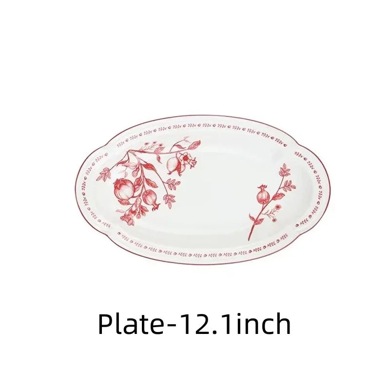 Bol et Assiette en Céramique SOLECASA avec motif floral sur une assiette ovale de 12,1 pouces