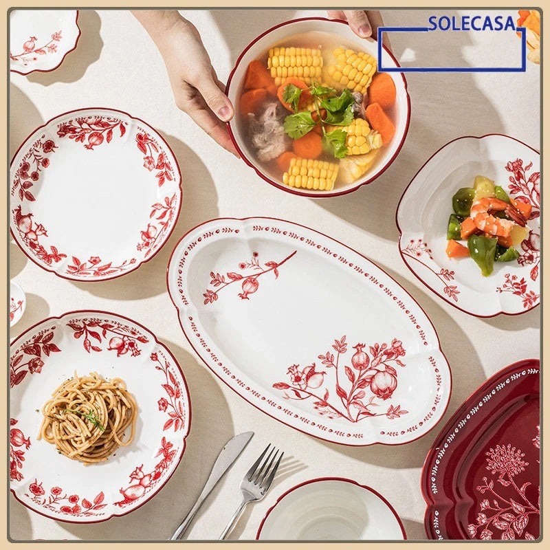 Bol et Assiette en Céramique SOLECASA avec motifs floraux pour un service élégant à table