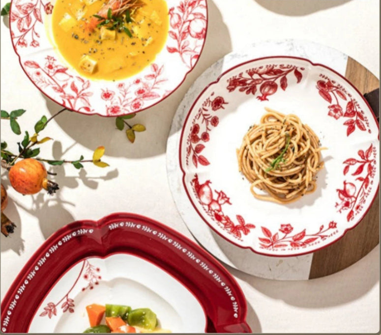 Bol et Assiette en Céramique SOLECASA avec motifs floraux, parfaits pour servir des plats délicieux