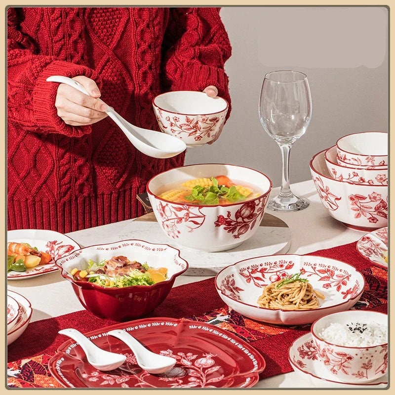 Bol et Assiette en Céramique SOLECASA avec motifs floraux pour dîners élégants