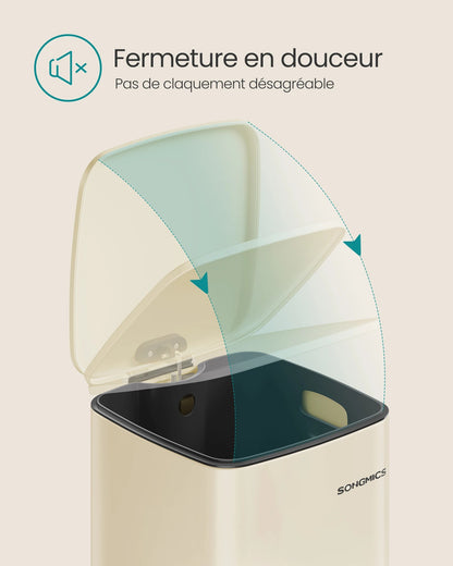 Poubelle de Cuisine 30 L à Pédale en Acier avec fermeture douce et sans claquement désagréable