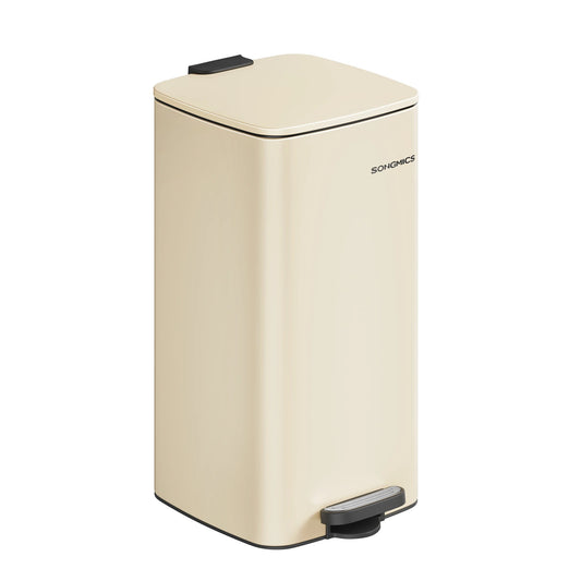 Poubelle de Cuisine 30 L à Pédale en Acier avec couvercle pratique et design moderne en crème