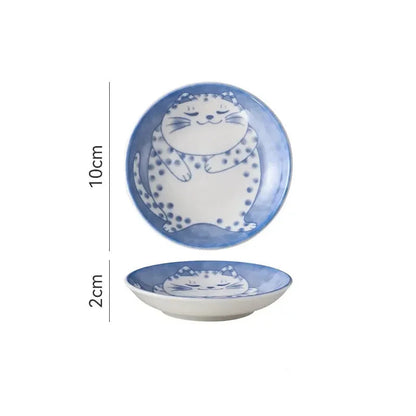 Soucoupes à Sauce en Porcelaine Motif Chat – Lot 4 Pièces avec design mignon de chat et couleur bleue