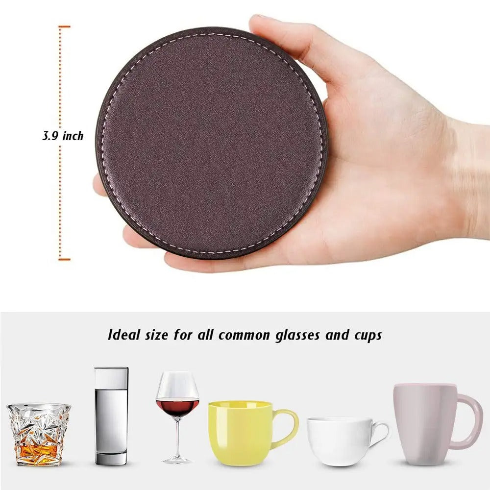 Sous-verres en Cuir Lot de 6 Imperméables 10 cm, idéal pour toutes les boissons et les tasses