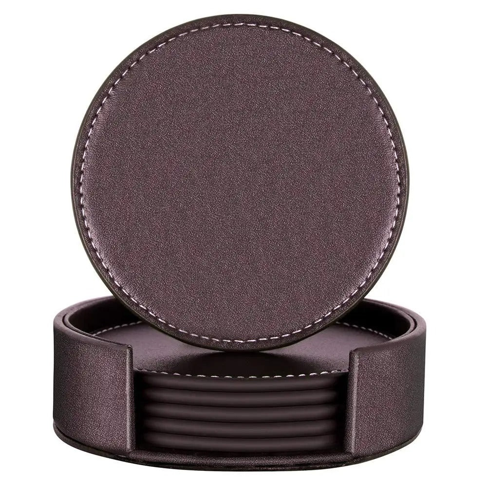 Sous-verres en Cuir Lot de 6 Imperméables 10 cm avec support en simili cuir élégant