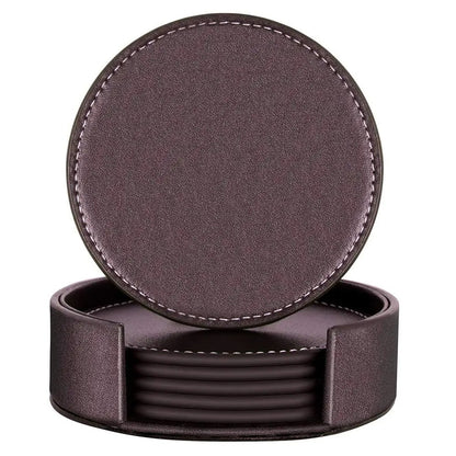 Sous-verres en Cuir Lot de 6 Imperméables 10 cm avec support en simili cuir élégant
