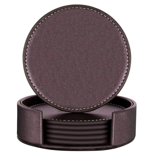 Sous-verres en Cuir Lot de 6 Imperméables 10 cm avec support en simili cuir élégant