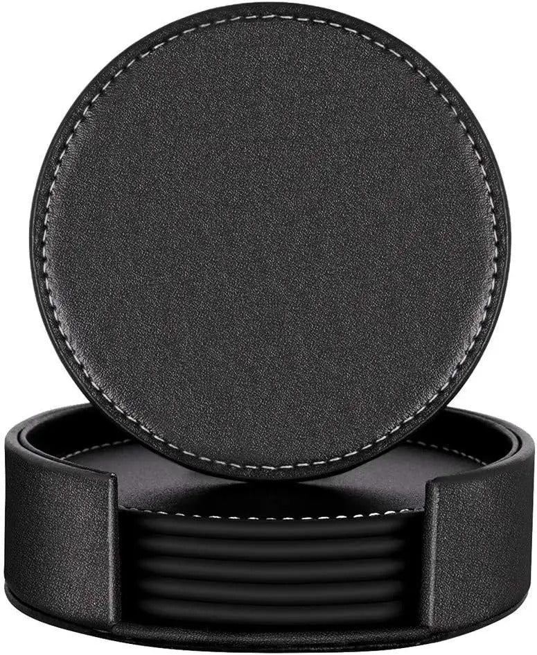 Sous-verres en Cuir Lot de 6 Imperméables 10 cm avec support élégant pour protéger vos surfaces
