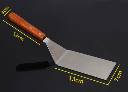 Spatule de Cuisine en Inox pour Plancha, Barbecue et Cuisson Précise avec un Manche en Bois Durable
