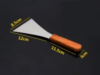 Spatule de Cuisine en Inox pour Plancha, Barbecue et Cuisson Précise avec Manche en Bois de 12 cm