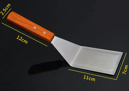 Spatule de Cuisine en Inox pour Plancha et Cuisson Précise avec Manche en Bois Durable