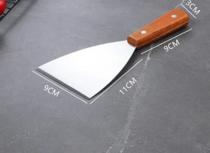 Spatule de Cuisine Inox avec manche en bois, dimensions 11 cm x 9 cm, idéale pour un usage quotidien