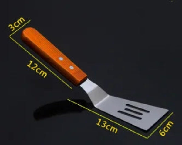 Spatule de Cuisine Inox avec Manche en Bois, Dimensions 13x6cm, Pratique pour la Cuisine