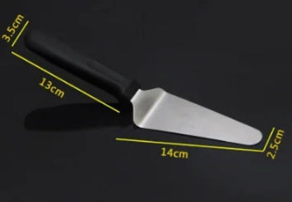 Spatule de Cuisine Inox avec manches noirs, dimensions de 14 cm par 2,5 cm pour une utilisation facile.