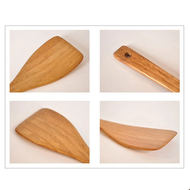Spatule en Bois Naturel pour Poêle Antiadhésive avec un design ergonomique et durable