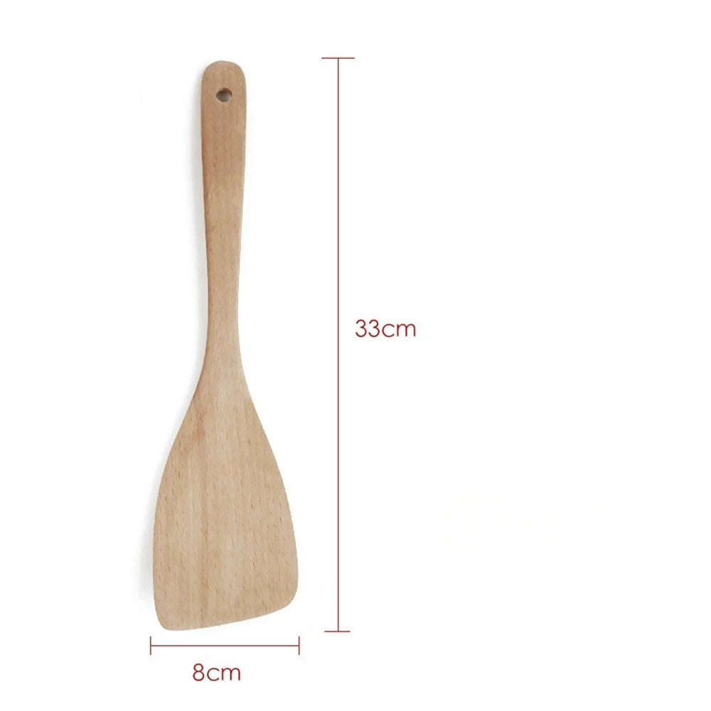 Spatule en Bois Naturel – Ustensile Sain Anti-rayures avec dimensions 33 cm de long et 8 cm de large