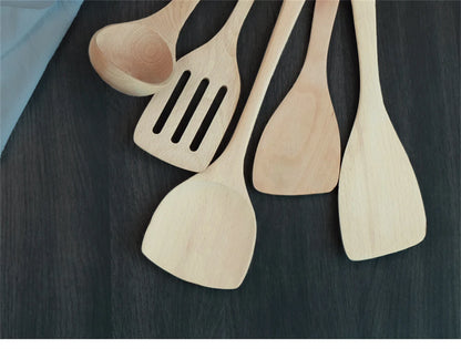 Spatule en Bois Naturel – Ustensile Sain Anti-rayures avec différents modèles de cuillères en bois