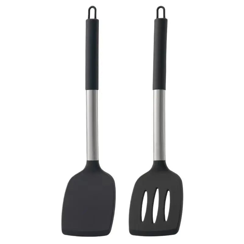 Spatule en silicone résistante à la chaleur pour poêle antiadhésive avec manche ergonomique en acier inoxydable