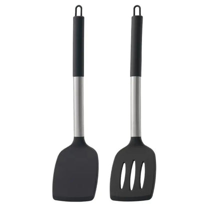 Spatule en silicone résistante à la chaleur pour poêle antiadhésive avec manche ergonomique en acier inoxydable