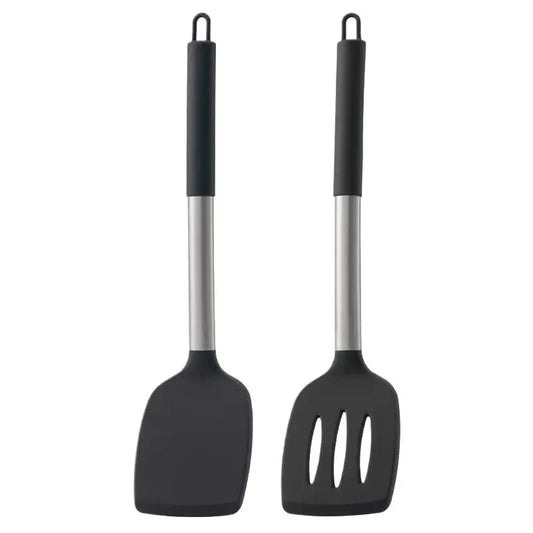 Spatule en silicone résistante à la chaleur pour poêle antiadhésive avec manche ergonomique en acier inoxydable