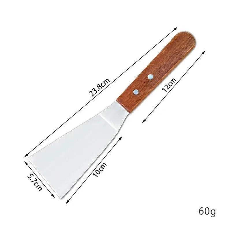 Spatule inox avec manche en bois de 23,8 cm idéale pour cuisiner et retourner les aliments
