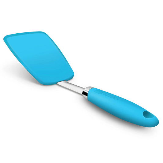 Spatule plate en silicone résistante 260°C avec un design ergonomique et une couleur bleue éclatante