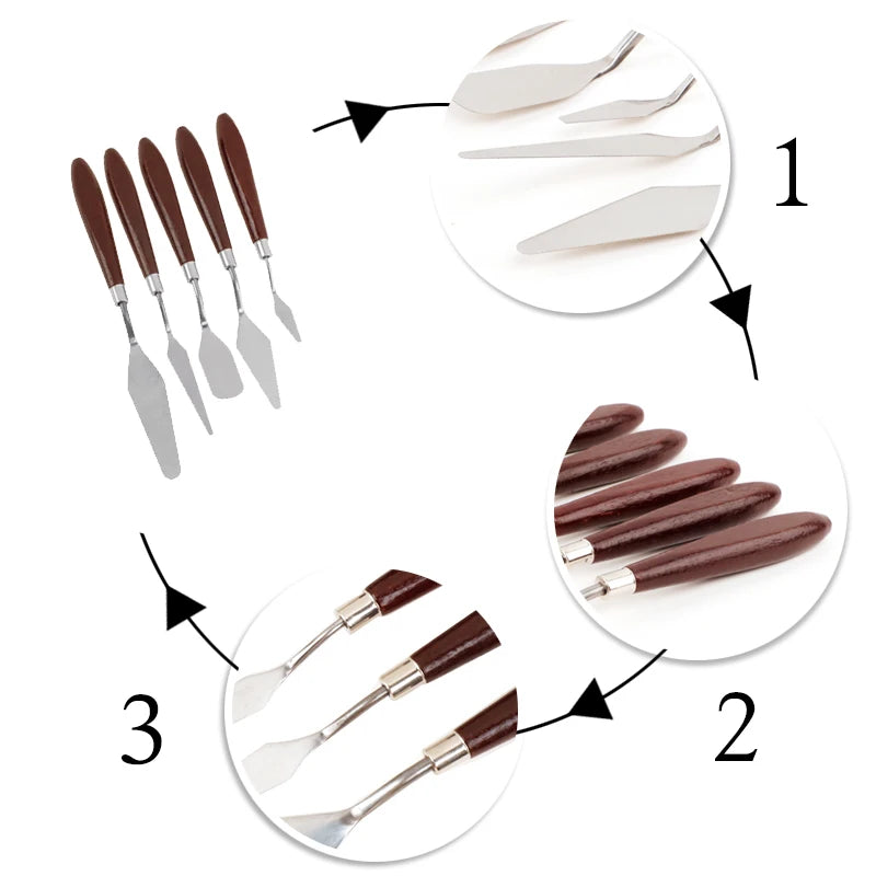 Set de 5 spatules de précision en inox pour décoration pâtisserie avec poignées en bois élégantes