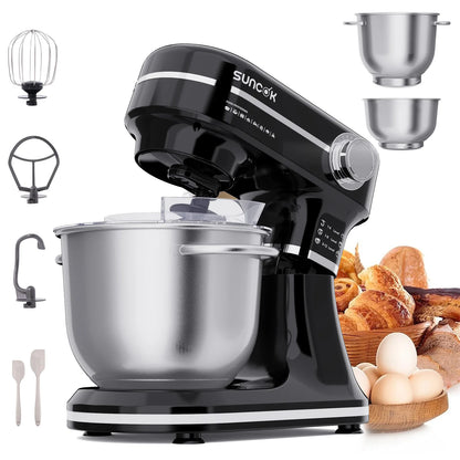 Robot pâtissier Suncok double bol inox avec accessoires et design élégant idéal pour la pâtisserie