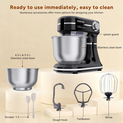 Robot pâtissier Suncok double bol inox avec accessoires pour faciliter la pâtisserie en cuisine