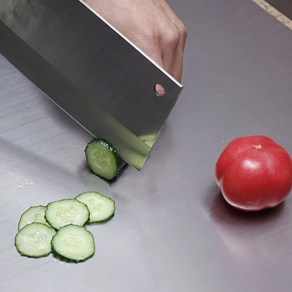 Planche à découper en acier inoxydable de qualité supérieure utilisée pour trancher des légumes frais