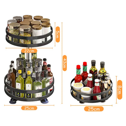 Support Épices Rotatif 360° – Gain de Place Cuisine avec 3 niveaux pour organiser vos condiments et bouteilles