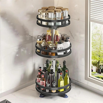 Support Épices Rotatif 360° – Gain de Place Cuisine avec plusieurs niveaux pour organiser bouteilles et provisions