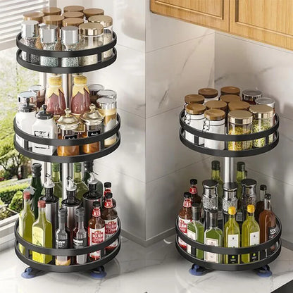 Support Épices Rotatif 360° – Gain de Place Cuisine avec plusieurs étagères pour rangement efficace