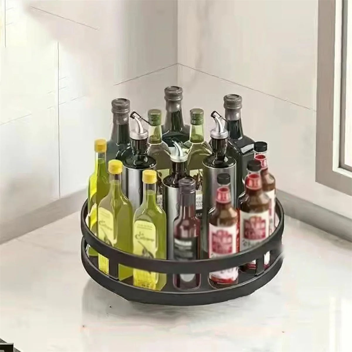 Support Épices Rotatif 360° – Gain de Place Cuisine pour ranger bouteilles d'huile et épices.