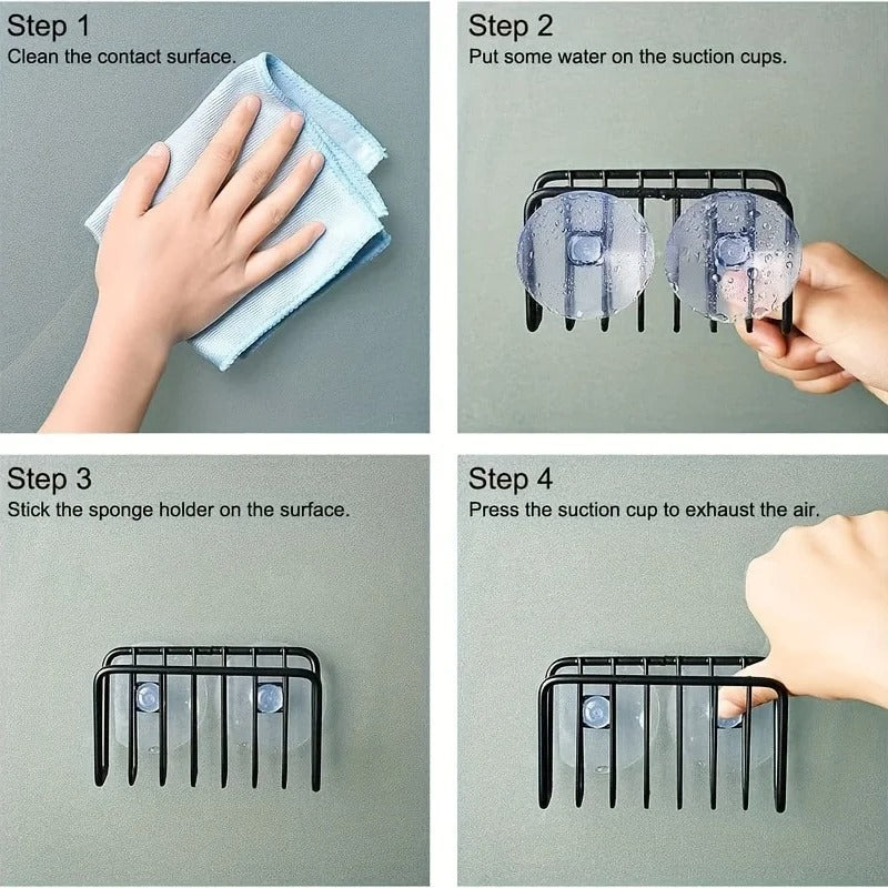 Support Éponge à Ventouse pour Évier de Cuisine avec instructions d'installation étape par étape