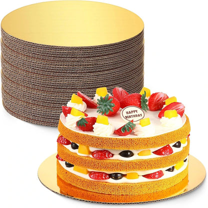 Supports à Gâteau Ronds Or Lot de 10 avec gâteau d'anniversaire décoré de fruits frais