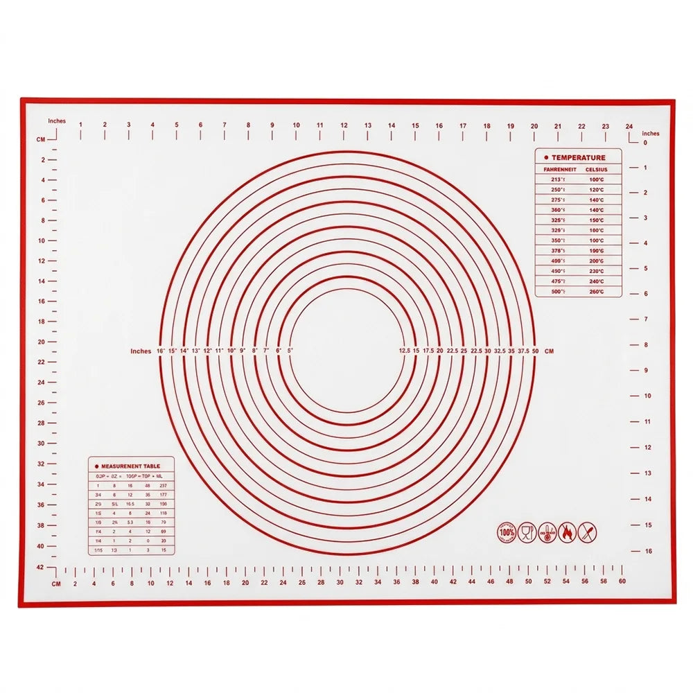 Tapis de Pâtisserie en Silicone – Pétrir, Étaler et Mesurer avec des repères de mesure en rouge
