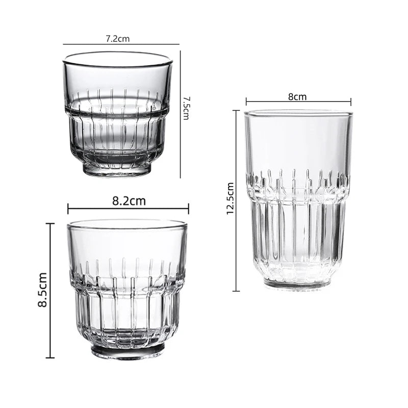 Tasse à Café en Verre Strié – Lot de 2 Résistante à la Chaleur avec dimensions précises affichées