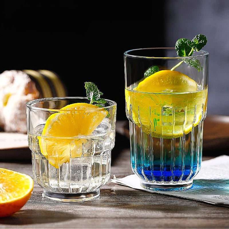 Tasse à Café en Verre Strié – Lot de 2 Résistante à la Chaleur avec des tranches de citron et menthe