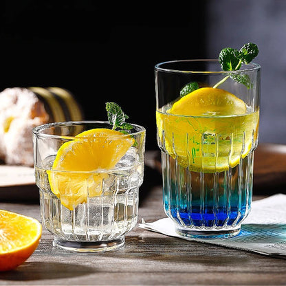 Tasse à Café en Verre Strié – Lot de 2 Résistante à la Chaleur avec des tranches de citron et menthe