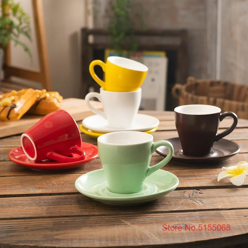 Ensemble Tasse à café en Forme de Fleur, Tasses à café en Verre, avec Soucoupe en céramique, Ensemble de Tasses en céramique, 300 ML, Ensemble de Tasses en céramique