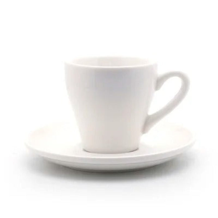Tasse à café tulipe en céramique avec soucoupe 80 ml, design élégant pour un service raffiné.